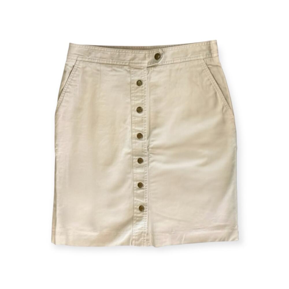 Talbots Petite Womens Tan Stretch Button Mini Pencil Skirt Pocket Classic SZ 10P